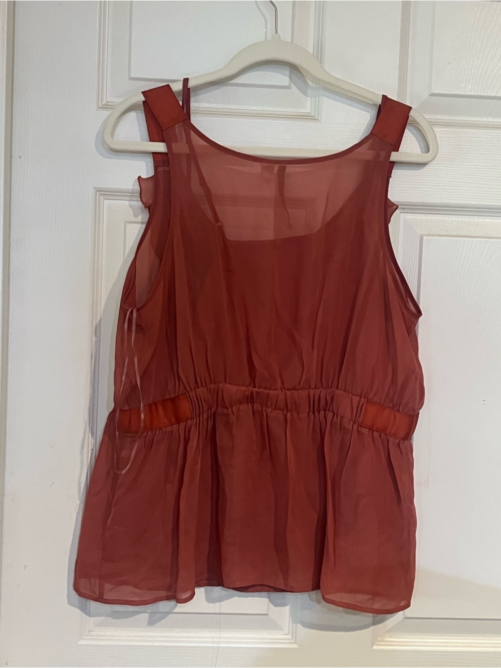 Women’s Ruffle Front Sheer Tank Top - Rust - Picture 3 of 3